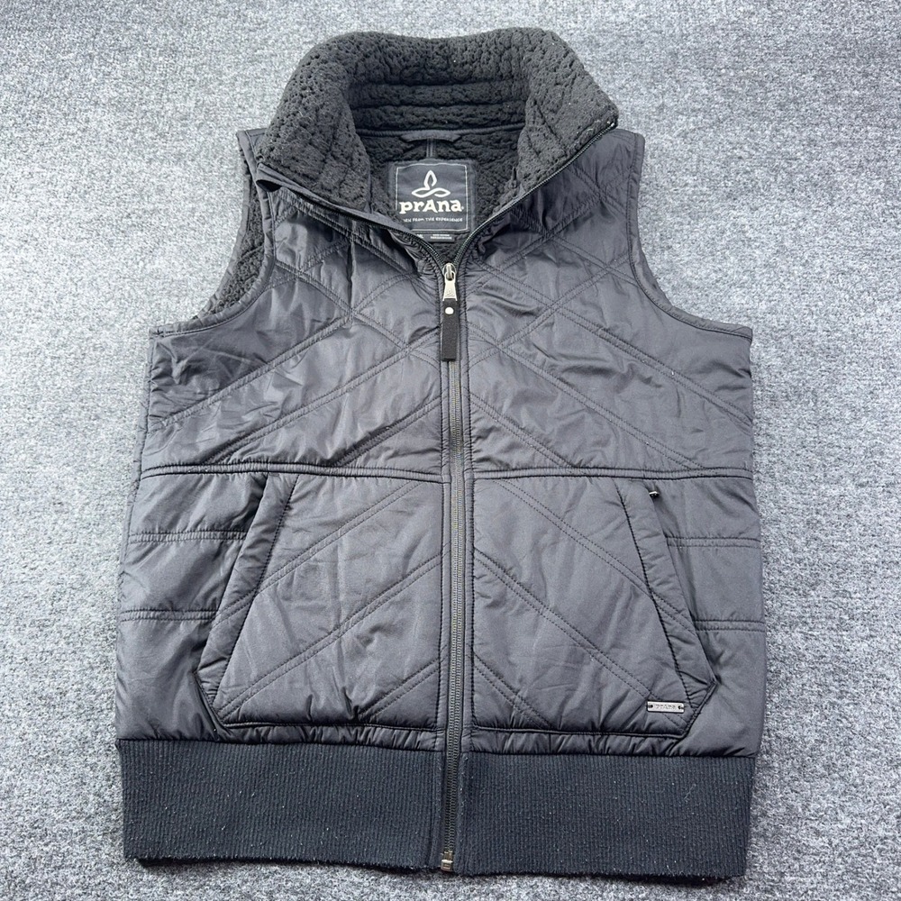 Prana Womens Quilted Faux Shearling Lined Full Zip Vest Black Small